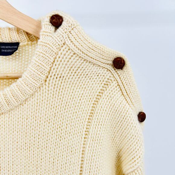 Vintage 70s Allen Solly Cream 100% Wool Cable Knit Fisherman Sweater - Picture 2 of 9